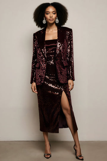 Sparkly Burgundy Sequins Femmes Costumes avec Manches